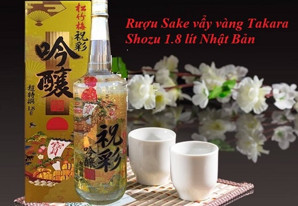 Rượu sake vảy vàng Takara Shozu của Nhật Bản, chai 1,8 lít 1