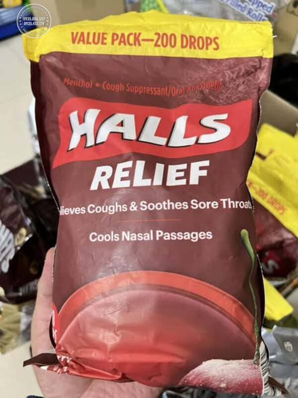 Kẹo ngậm Halls Relief 200 viên của Mỹ vị cherry là gì?